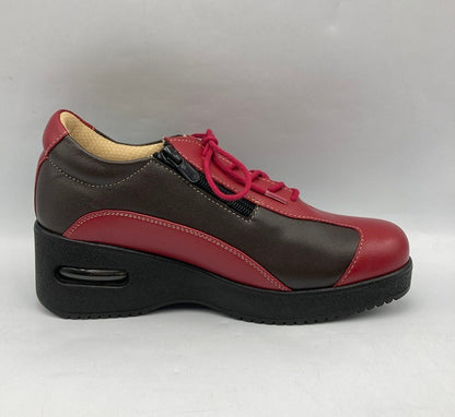 PIERRE RICCI ピエールリッチ 山羊革 4E 軽量 エアウォーキングシューズ  レッド/ダークブラウン 24.0cm 中古 D4