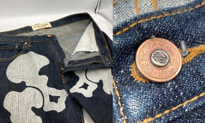 ZOO YORK ズーヨーク ボーンプリント デニムパンツ 34インチ メンズ 中古 D4