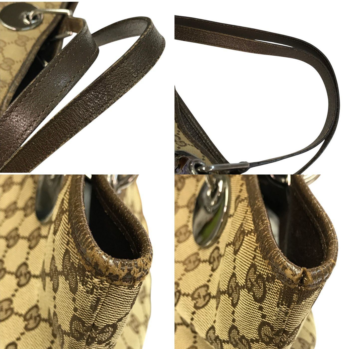GUCCI グッチ GGキャンバス トートバッグ レディース キャンバス/レザー カジュアル 通勤 A4収納 カーキ/ブラウン 120836 中古 T1