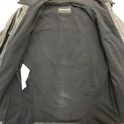 EMPORIO ARMANI エンポリオアルマーニ レザージャケット メンズ ラムレザー フルジップ フード 異素材 切り替え ブラック 48サイズ P1R10P P1P17 中古 T1