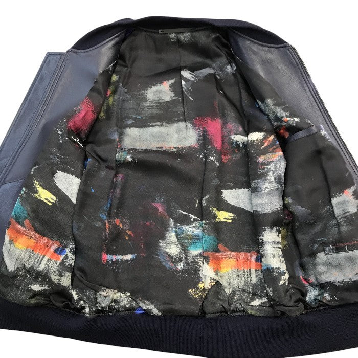PauI Smith ポールスミス ジャケット メンズ レザー 山羊 ジップアップ ブルゾン ネイビー Sサイズ PP-MN-41502 中古 T1
