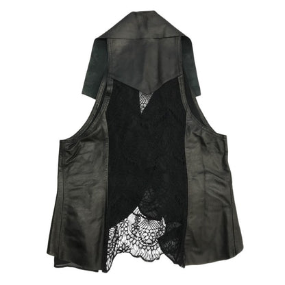 NERO センソユニコ ベスト レディース 羊革 ジレ レース シフォン ブラック 01146002 中古 T1