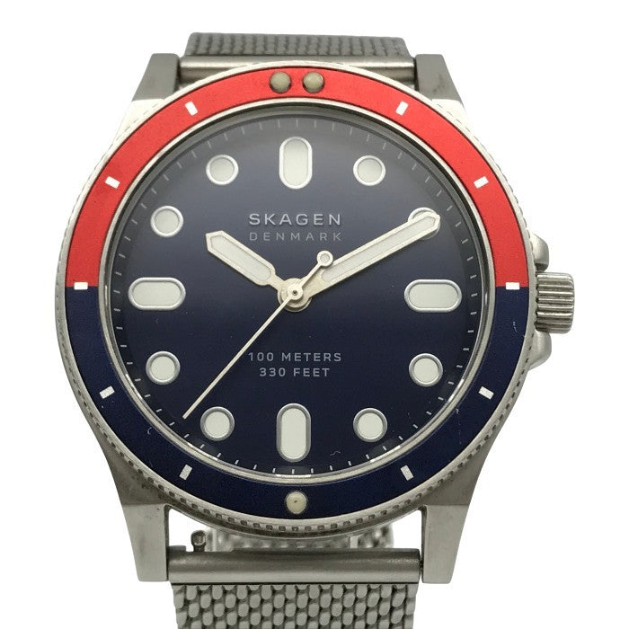 SKAGEN スカーゲン FISK 腕時計 メンズ アナログ クォーツ フィスク SS 回転ベゼル ネイビー/レッド/シルバー SKW6668 中古 T1