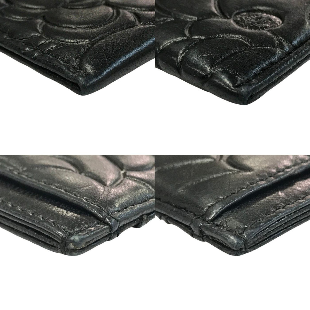 CHANEL シャネル カメリア カードケース レディース レザー エンボス ココマーク シルバー金具 ブラック 中古 T1