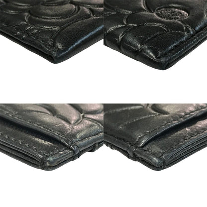 CHANEL シャネル カメリア カードケース レディース レザー エンボス ココマーク シルバー金具 ブラック 中古 T1