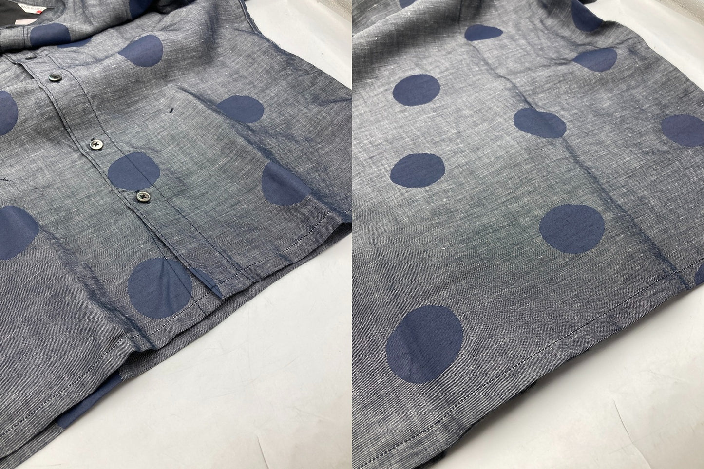 SOU・SOU ソウソウ 京型友禅染 麻混 バンドカラーシャツ 水玉 サイズSS 中古 D4