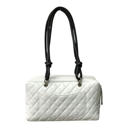 CHANEL シャネル ボーリングバッグ ホワイト カンボンライン レザー/パイソン ショルダーバッグ キルティング ホワイト/ブラック/ベージュ 中古 T1
