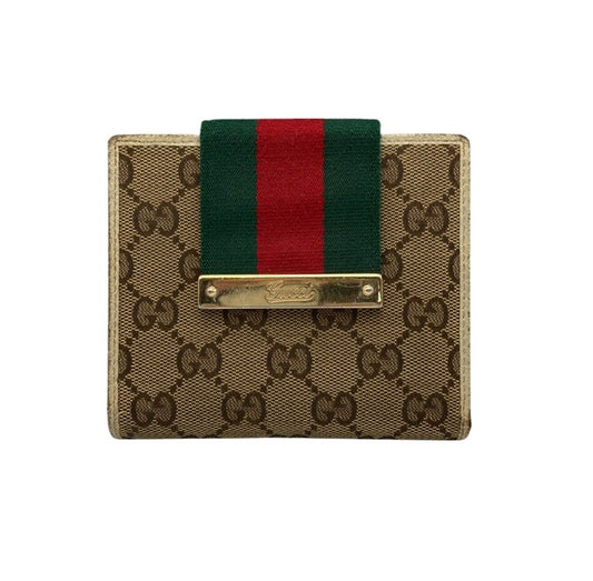 GUCCI グッチ GGキャンバス シェリーライン 二つ折り財布 181669 中古 D4