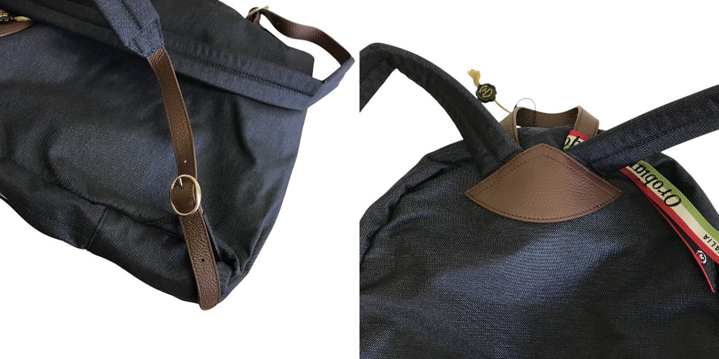 Orobianco オロビアンコ リュック ネイビー ブラウン メンズ 通勤 おしゃれ レザー お出掛け 中古 W1