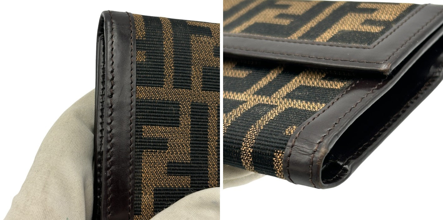 FENDI フェンディ ズッカ 財布 三つ折り ブラウン レディース ブランド コンパクト レザー ウォレット 中古 W４