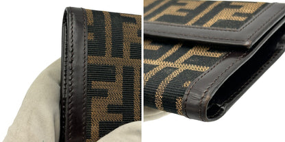 FENDI フェンディ ズッカ 財布 三つ折り ブラウン レディース ブランド コンパクト レザー ウォレット 中古 W４