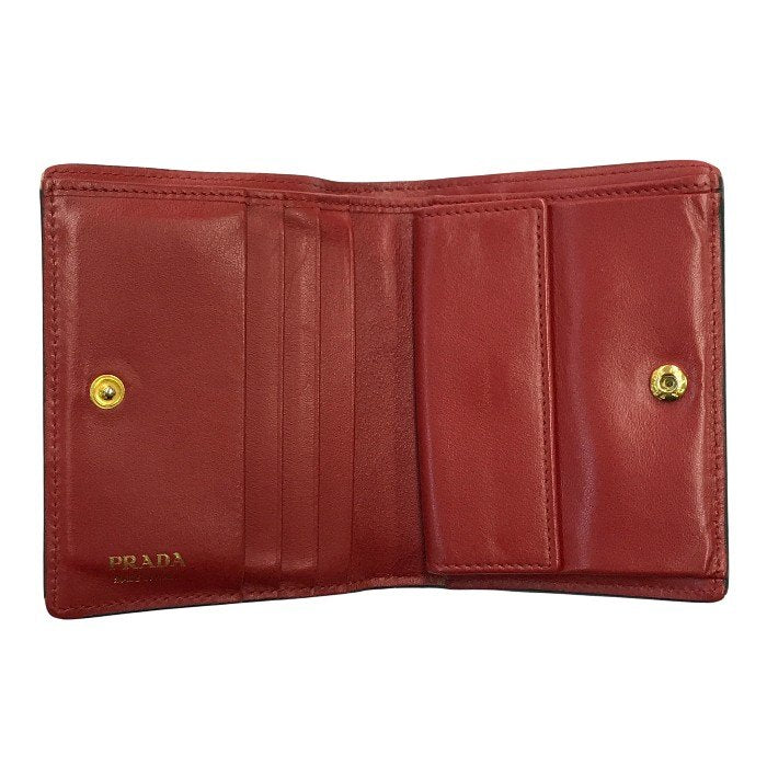 PRADA プラダ 財布 レディース 2つ折り レザー コンパクト 小銭入れあり ゴールド金具 ブラック/レッド 中古 T1
