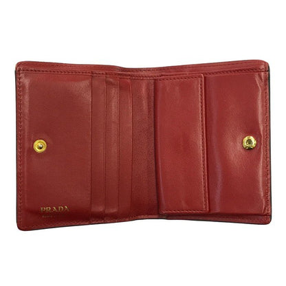 PRADA プラダ 財布 レディース 2つ折り レザー コンパクト 小銭入れあり ゴールド金具 ブラック/レッド 中古 T1