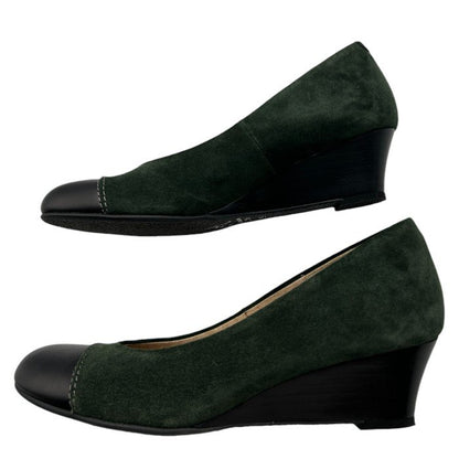 ing イング レザー スエード パンプス 22.5cm EE 本革 靴 シューズ グリーン ブラック 中古 W４