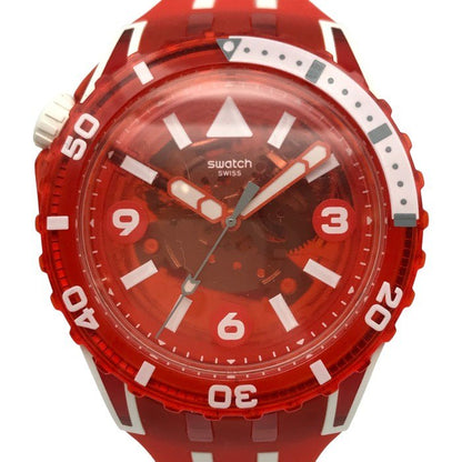 Swatch スウォッチ SCUBAQUA スウォッチ 腕時計 メンズ アナログ クォーツ ラウンド 透明 レッド/ホワイト SSCU09R100 中古 T1