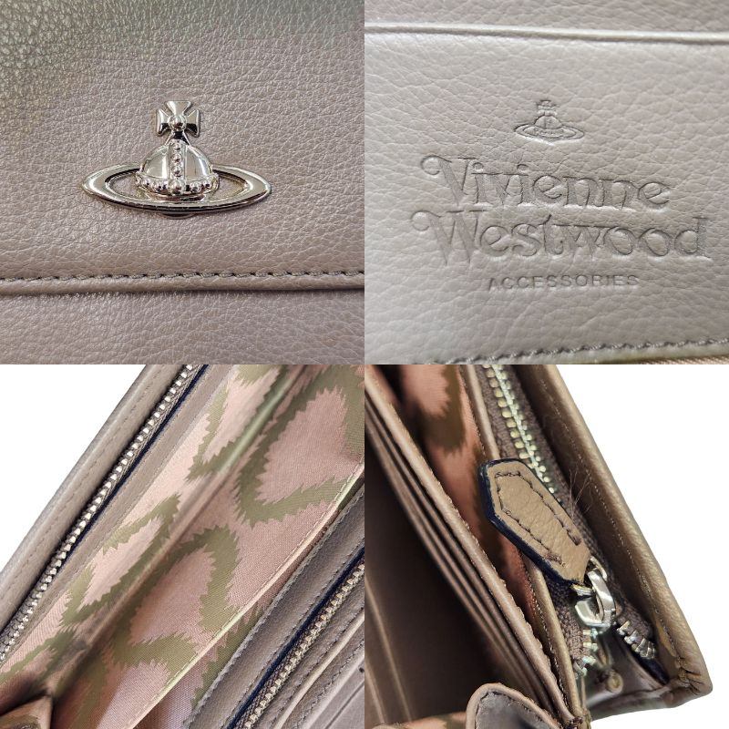 Vivienne Westwood ヴィヴィアンウエストウッド 長財布 ユニセックス オーブ金具 フラップ グレー ベージュ 中古 T1