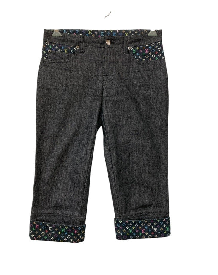 LOUIS VUITTON ルイヴィトン モノグラム マルチカラー クロップド デニムパンツ RW091W WOPA02DAZ サイズ38 レディース 中古 D4