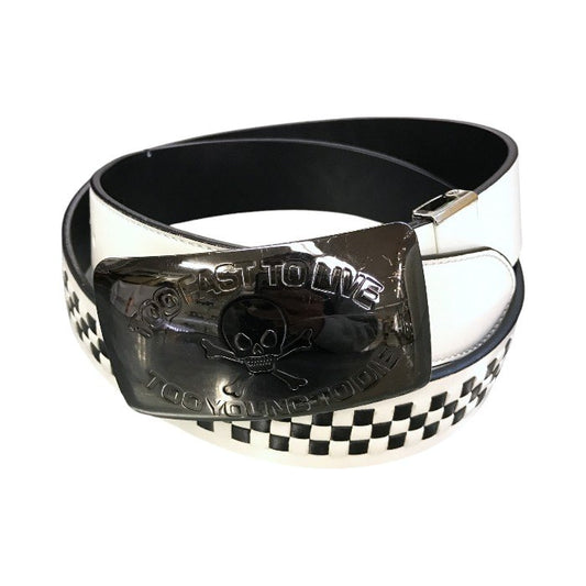 Vivienne Westwood MAN ヴィヴィアンウエストウッドマン ベルト メンズ レザー トップ式 スカル チェック ホワイト/ブラック 中古 T1