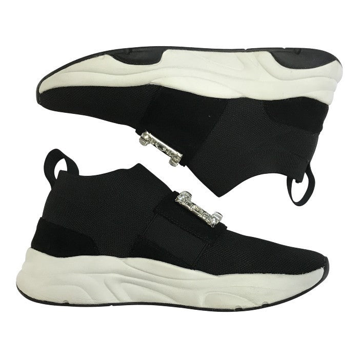 +diana プラスダイアナ ソックススニーカー レディース クリスタルバックル ミッドカット 撥水加工 ブラック/ホワイト 24.5cm IF44557 中古 T1
