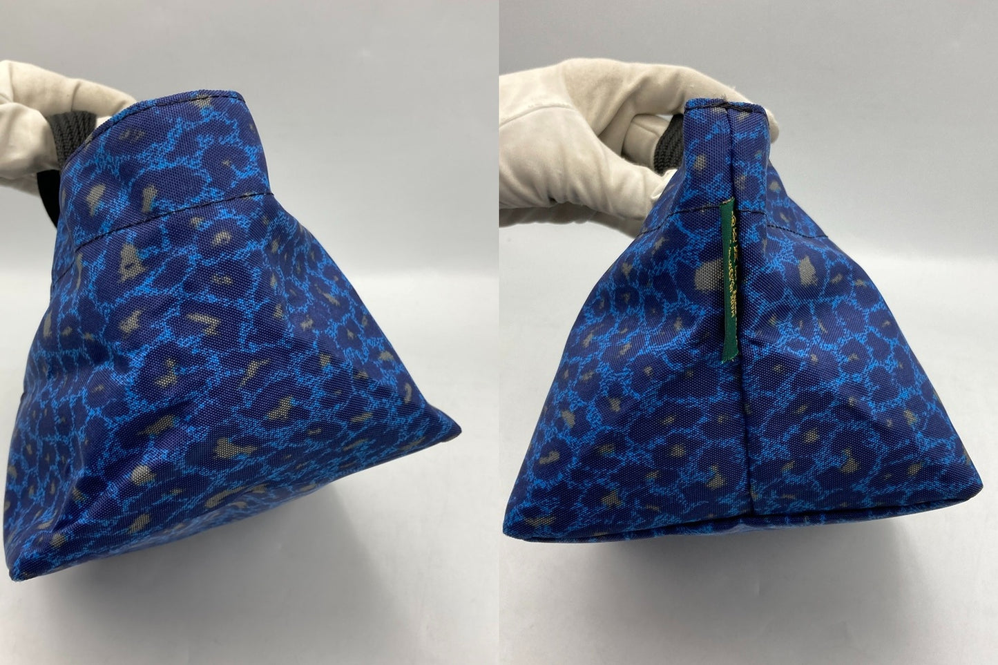 Herve chapelier エルベシャプリエ ナイロン 舟型 トートS ヒョウ柄 パンサー ブルー 中古 D4