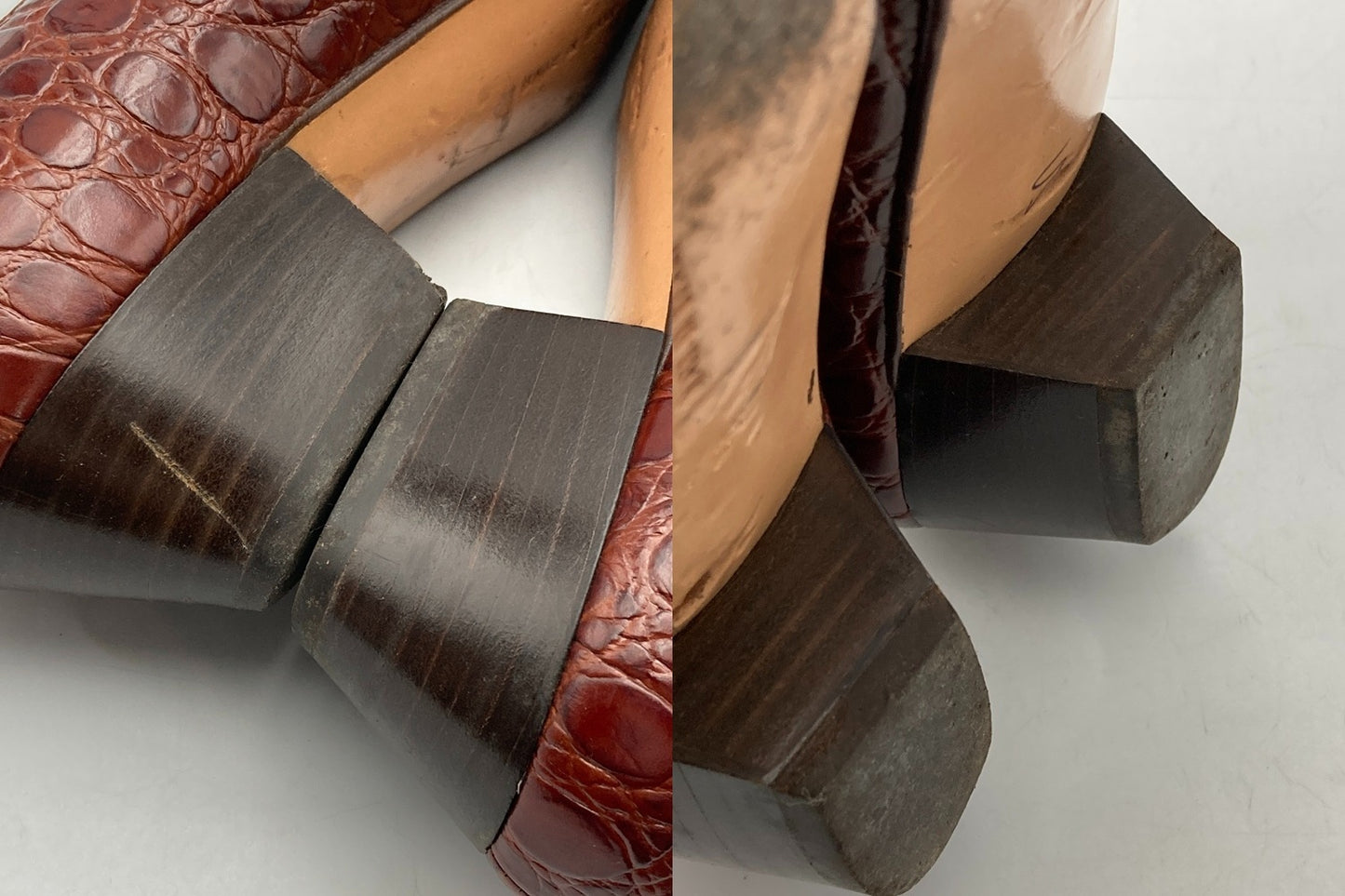 Salvatore Ferragamo サルヴァトーレフェラガモ ヴァラリボン 型押しレザー パンプス ブラウン サイズ8(約25.5cm) 中古 D4