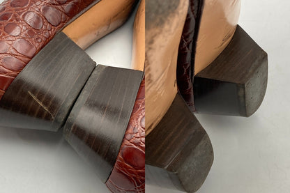 Salvatore Ferragamo サルヴァトーレフェラガモ ヴァラリボン 型押しレザー パンプス ブラウン サイズ8(約25.5cm) 中古 D4