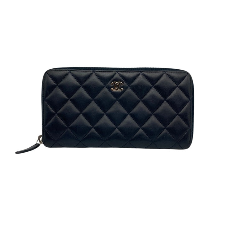 CHANEL シャネル マトラッセ ラウンドファスナー長財布 ダークネイビー シルバー金具 中古 D4