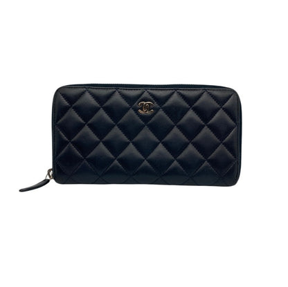 CHANEL シャネル マトラッセ ラウンドファスナー長財布 ダークネイビー シルバー金具 中古 D4