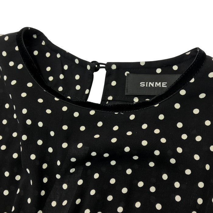 SINME シンメ マキシワンピース レディース レーヨン ドット柄 水玉 背中開き ロング 7分袖 ブラック Mサイズ K10-2 中古 T1