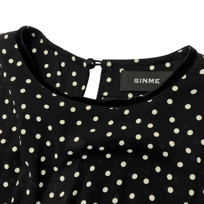 SINME シンメ マキシワンピース レディース レーヨン ドット柄 水玉 背中開き ロング 7分袖 ブラック Mサイズ K10-2 中古 T1