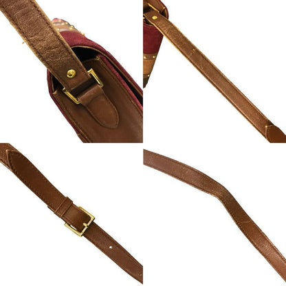 YVES SAINT LAURENT イヴサンローラン ショルダーバッグ ユニセックス スウェード スエード ヴィンテージ 斜め掛け メッセンジャー スタッズ レッド/ブラウン系 中古 T1