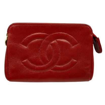 CHANEL シャネル ラムスキン ココマーク ポーチ レッド ブランド レディース 小物入れ 赤 かわいい 中古 W1