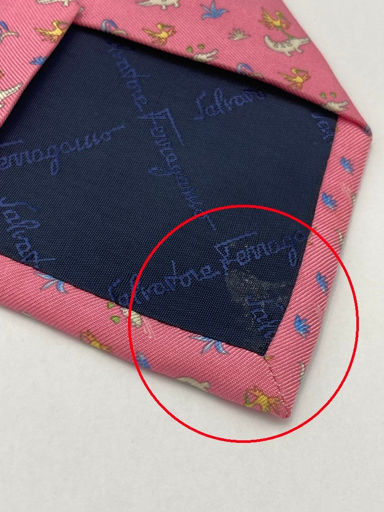 Salvatore Ferragamo サルヴァトーレフェラガモ アニマル ワニ柄 ネクタイ シルク100％ 中古 D4