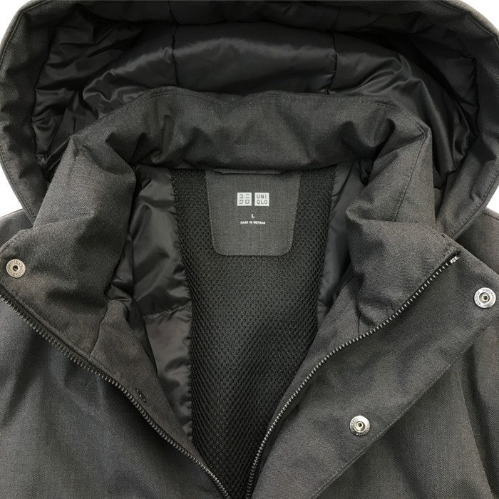 ユニクロ UNIQLO ハイブリッドダウンコート メンズ フード取り外し可 ベンチレーション 止水胸ポケット グレー Lサイズ 470075 中古 T1