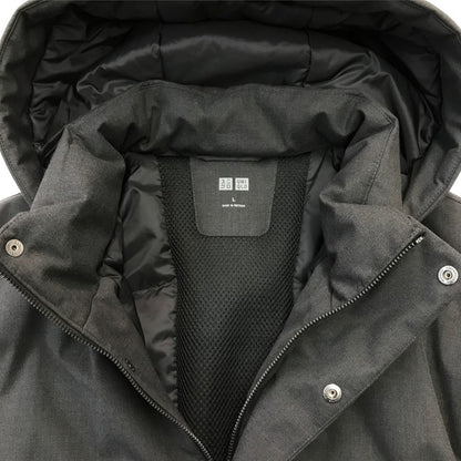 ユニクロ UNIQLO ハイブリッドダウンコート メンズ フード取り外し可 ベンチレーション 止水胸ポケット グレー Lサイズ 470075 中古 T1