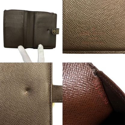 LOUIS VUITTON ルイヴィトン ダミエ エベヌ ポルトモネ・ビエ・ヴィエノワ 財布 レディース 2つ折り がま口 小銭入れあり ブラウン N61664 中古 T1