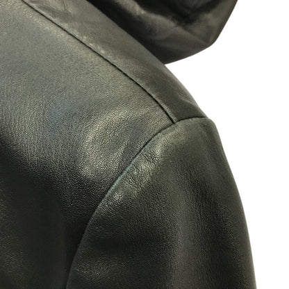 EMPORIO ARMANI エンポリオアルマーニ レザージャケット メンズ ラムレザー フルジップ フード 異素材 切り替え ブラック 48サイズ P1R10P P1P17 中古 T1