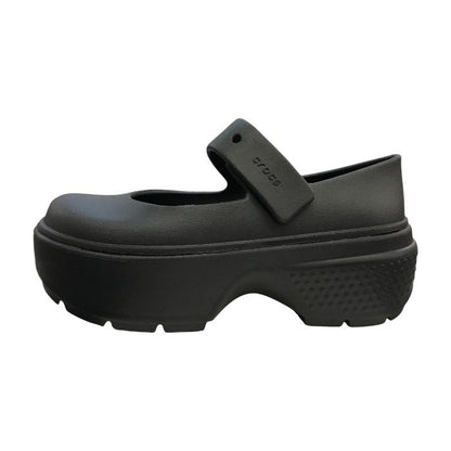 CROCS クロックス ストンプ メリージェーン サンダル レディース 厚底 ベルクロ ストラップ ブラック M6/W8/24cm 中古 T1