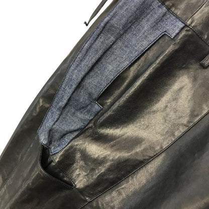 BOTTEGA VENETA ボッテガヴェネタ パンツ メンズ レザー/麻/綿 異素材 ズボン ブラック/ブルー 46サイズ 中古 T1