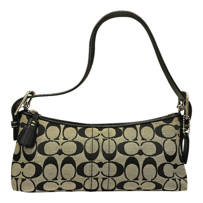 COACH コーチ シグネチャー アクセサリーポーチ レディース ハンドバッグ ショルダー キャンバス ブラック 6371 中古 T1