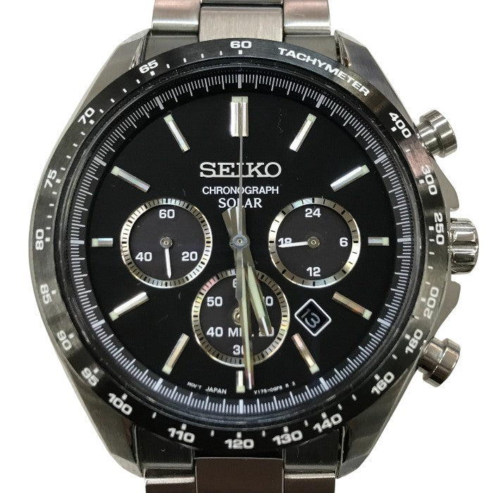 SEIKO セイコー 腕時計 メンズ ソーラー クロノグラフ アナログ SS シルバー/ブラック V175-0FA0 中古 T1