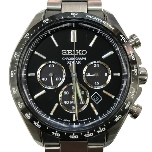 SEIKO セイコー 腕時計 メンズ ソーラー クロノグラフ アナログ SS シルバー/ブラック V175-0FA0 中古 T1