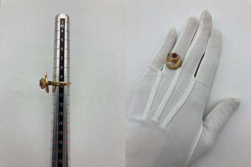 K18 ダイヤ0.45ct ルビー0.57ct スイングリング 10号 中古 D4
