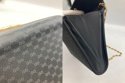 GUCCI グッチ マイクロGG サテン チェーン ショルダー バッグ ヴィンテージ ブラック 中古 D4