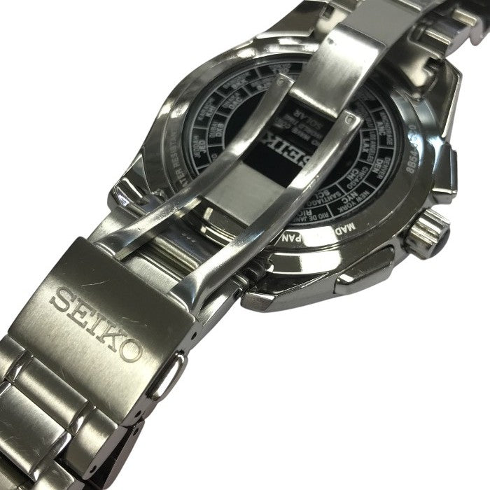 SEIKO セイコー BRIGHTZ ブライツ ワールドタイム 腕時計 メンズ ソーラー 電波 アナログ ブラック/シルバー 8B54-0BC0 中古 T1