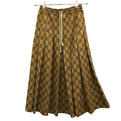 GUCCI グッチ テクニカル ジャージースカート レディース 秋冬 ロング GG柄 プリーツ ブラウン XXS ブランド 総柄 かわいい ウエスト紐 中古 KW1