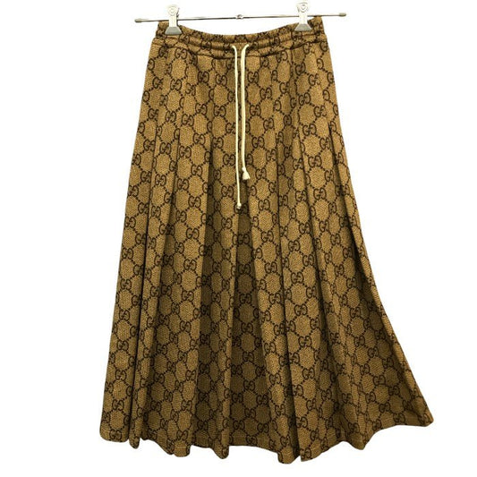 GUCCI グッチ テクニカル ジャージースカート レディース 秋冬 ロング GG柄 プリーツ ブラウン XXS ブランド 総柄 かわいい ウエスト紐 中古 KW1