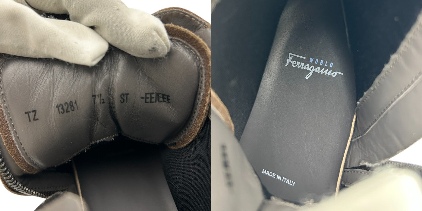 Salvatore Ferragamo サルヴァトーレ フェラガモ スエード ハイカット スニーカー 7.5(約25.5cm) 靴 シューズ メンズ ブラウン 中古 W4