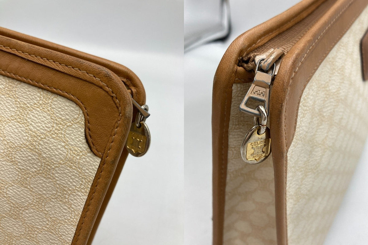 CELINE セリーヌ マカダム セカンドバッグ/クラッチバッグ ホワイト 中古 D4