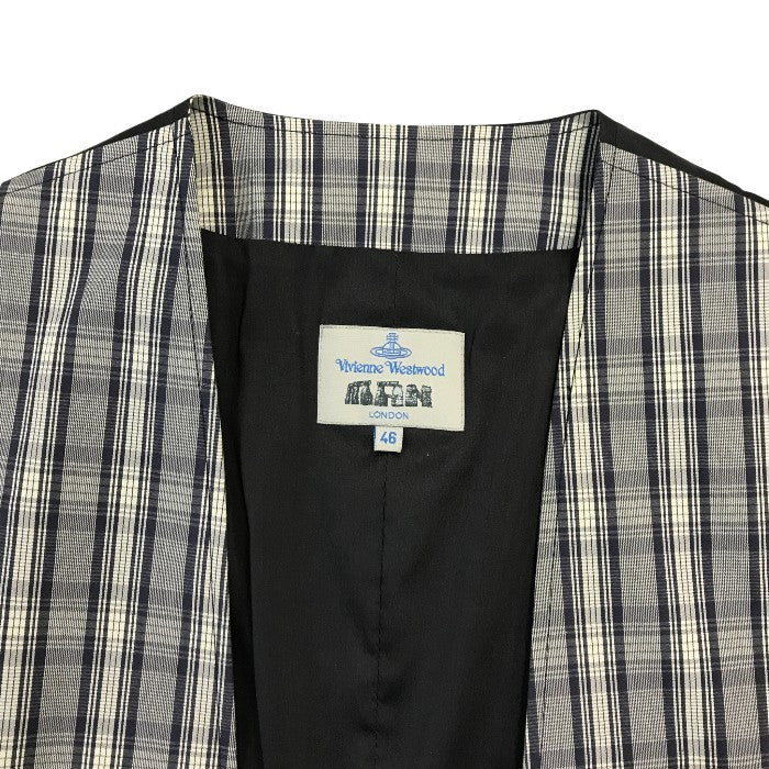 ヴィヴィアンウエストウッドマン ジレ メンズ チェック柄 ベスト オーブボタン ネイビー/ブラック 46サイズ 4447-1903 中古 T1